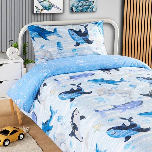 Underwater Sharks and Whales Kids Duvet Cover Set