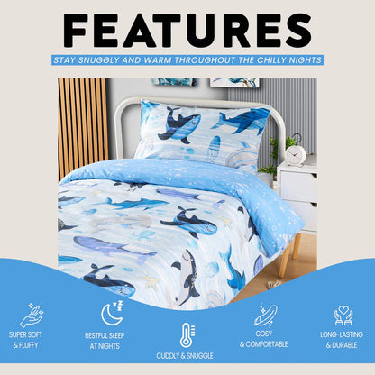 Underwater Sharks and Whales Kids Duvet Cover Set