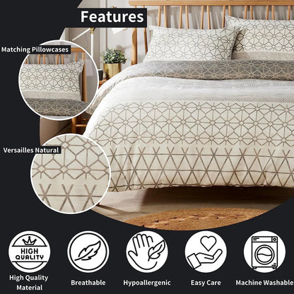 Versailles Natural Floral Reversible Quilted Duvet Cover Set