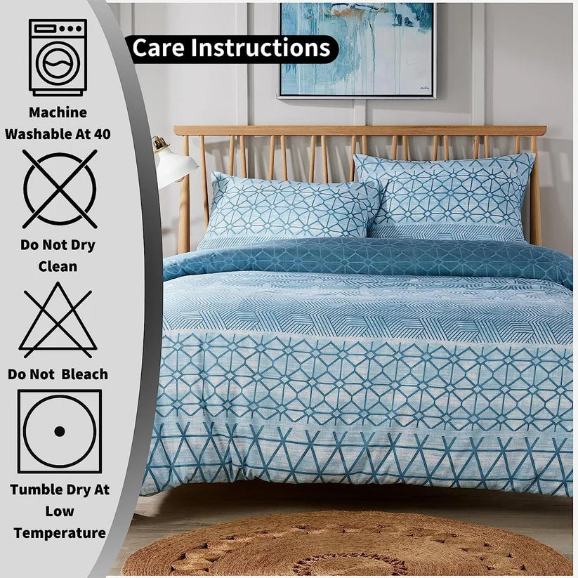 Versailles Teal Elegant Printed Duvet Cover Set Reversible Quilted Bedding