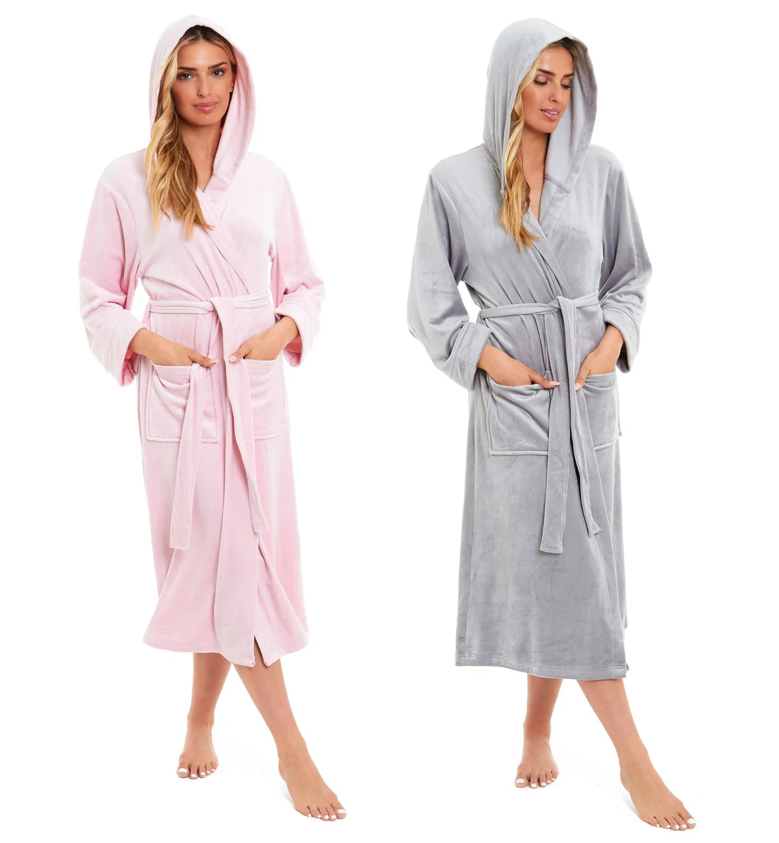 Women's Luxurious Velour Hooded Bathrobe