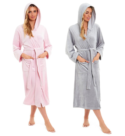 Women's Luxurious Velour Hooded Bathrobe