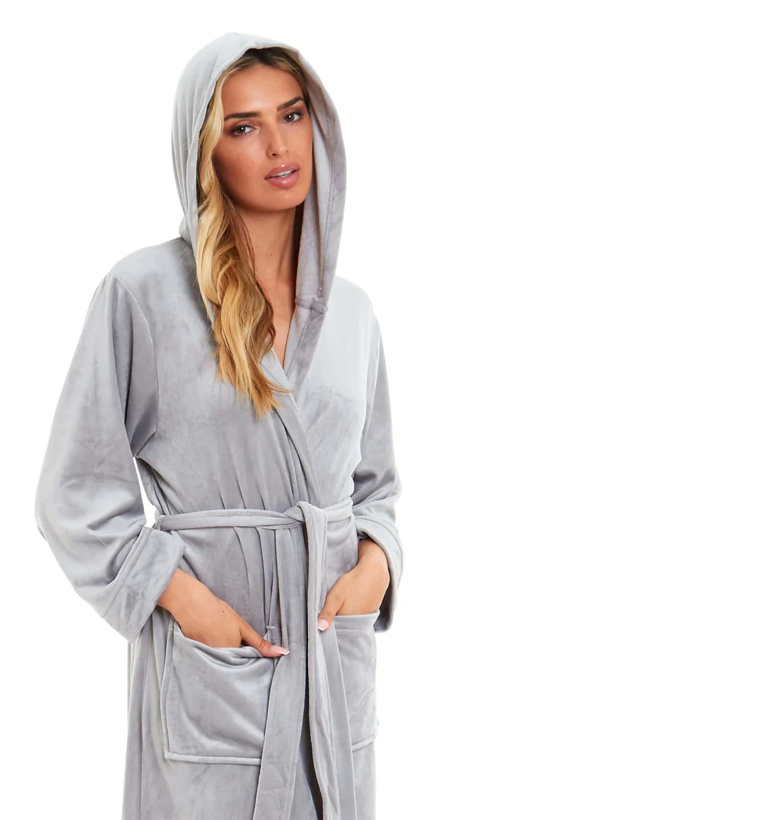 Women's Luxurious Velour Hooded Bathrobe
