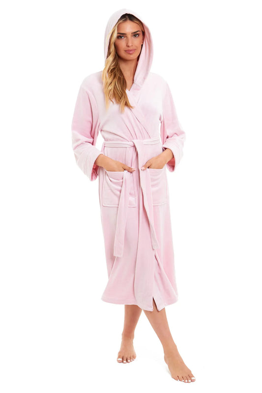 Women's Luxurious Velour Hooded Bathrobe