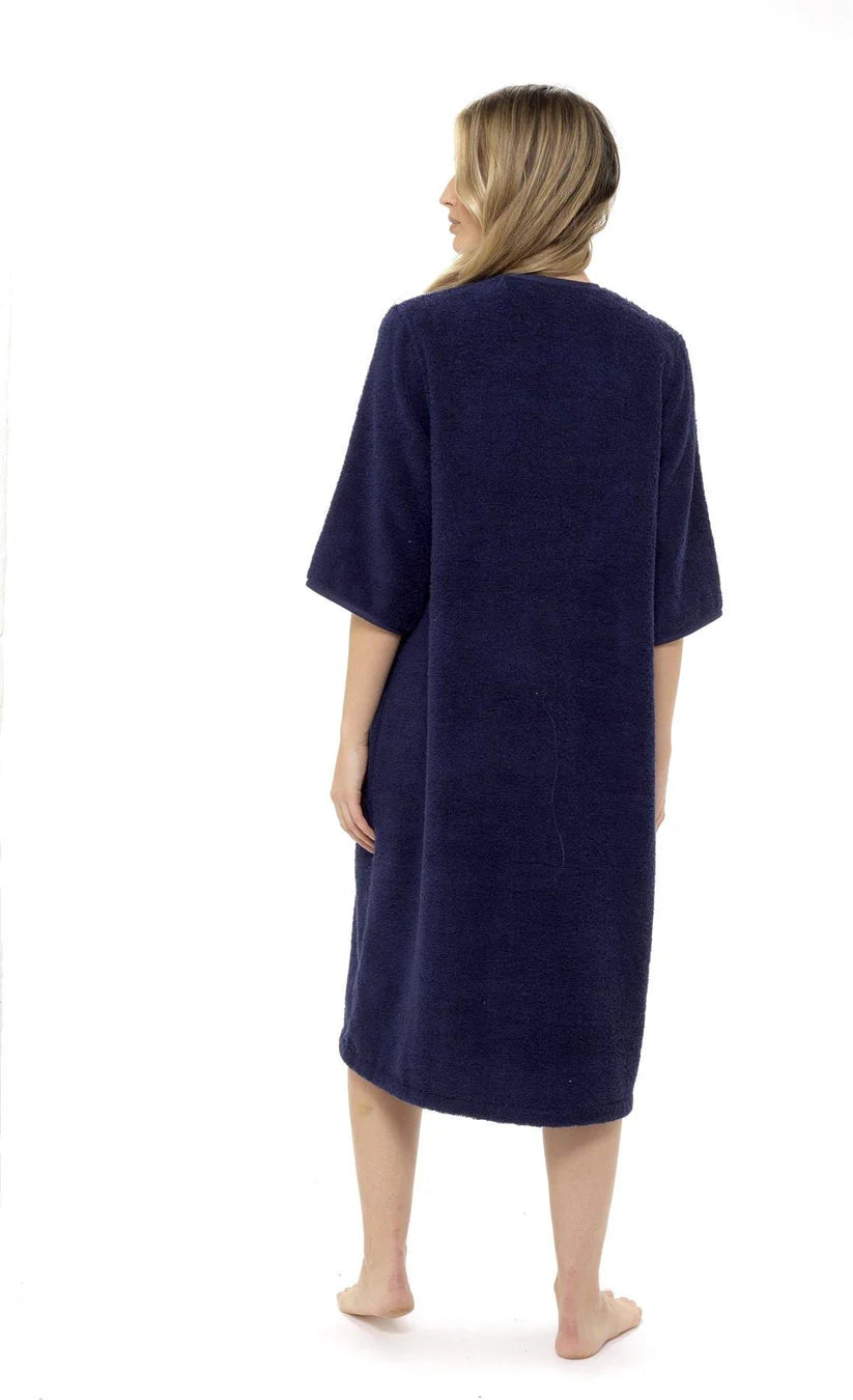 Women's Soft Fluffy Terry Towelling Zip Through Bathrobe 100% Cotton Ultra Absorbent