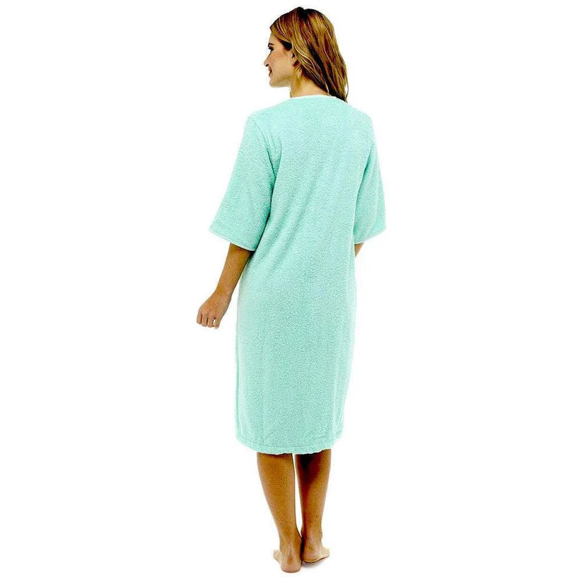 Women's Soft Fluffy Terry Towelling Zip Through Bathrobe 100% Cotton Ultra Absorbent