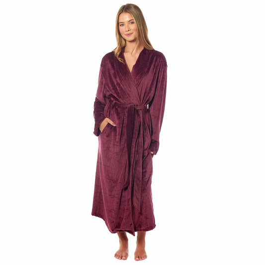 Women's Stripe Jacquard Soft Long Dressing Gown with Belt and Pockets